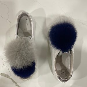 Here/Now white leather Pom Pom sneakers